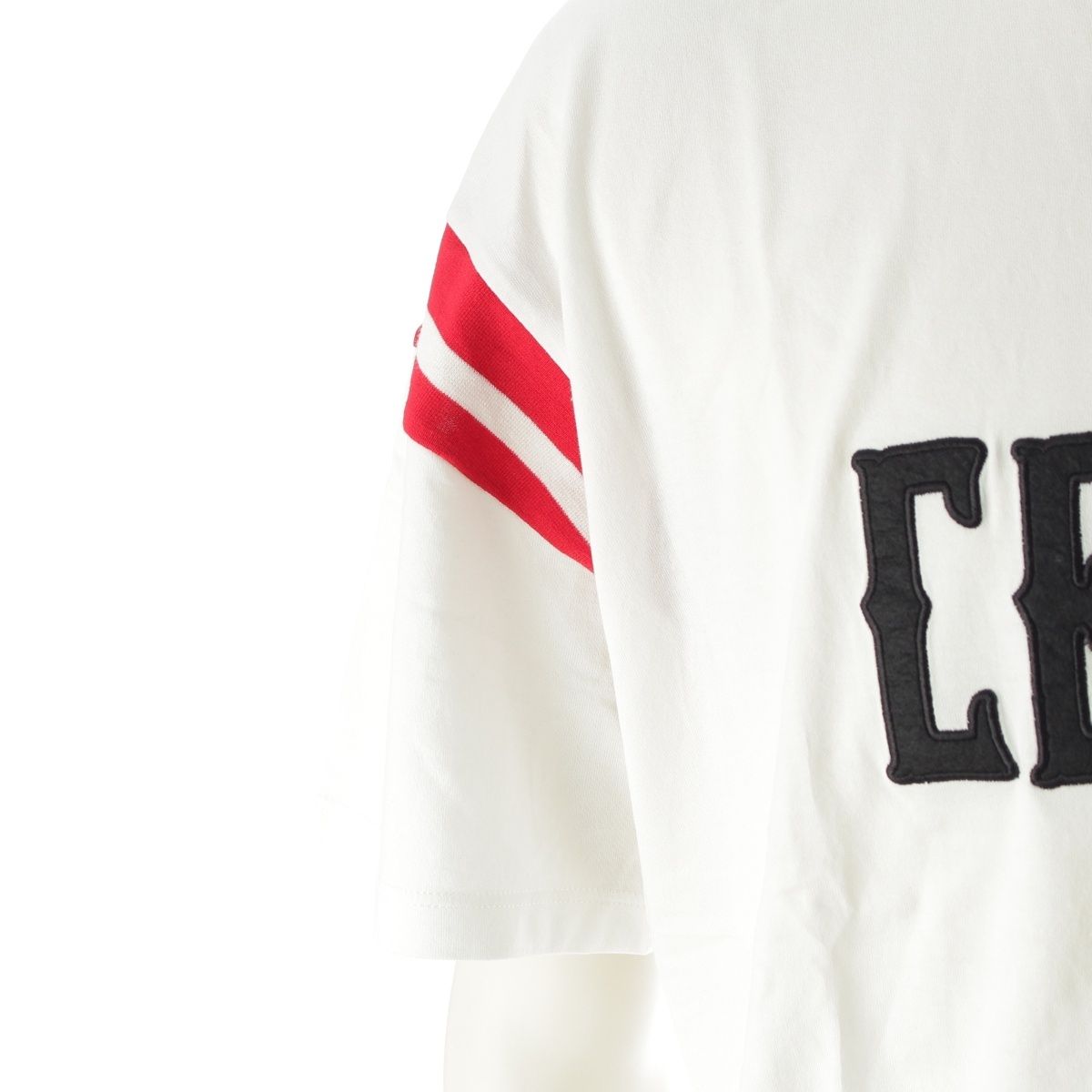 Celine Ringer Logo Patch Neck Short Sleeve T-Shirt Top White — view 6