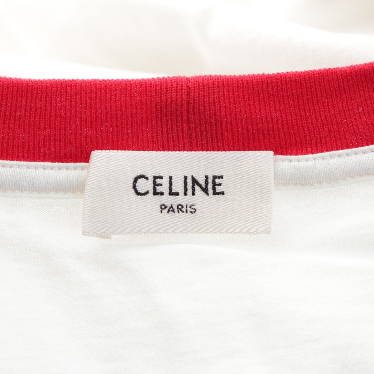 Celine Ringer Logo Patch Neck Short Sleeve T-Shirt Top White — view 9