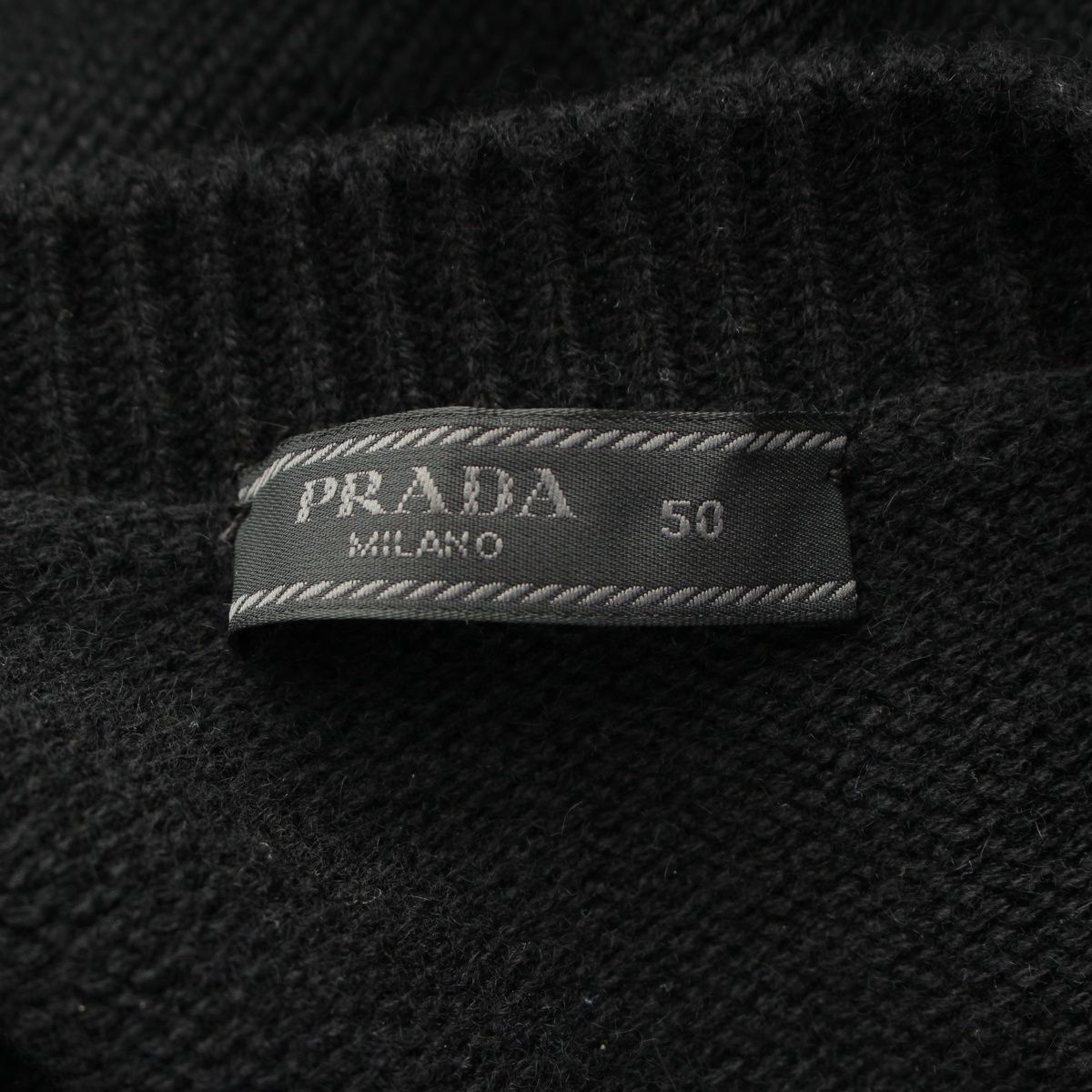 Prada Cashmere Front Logo Crew Neck Knit Sweater Black 50 — view 8