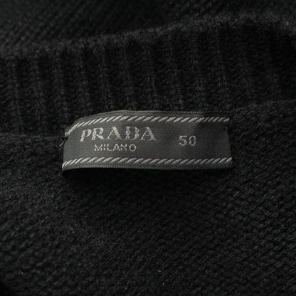 Prada Cashmere Front Logo Crew Neck Knit Sweater Black 50 — view 8
