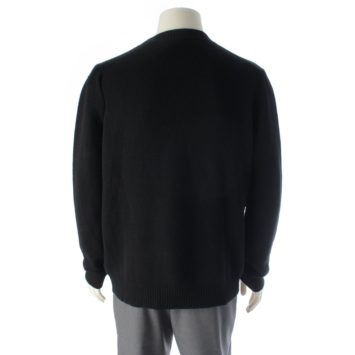 Prada Cashmere Front Logo Crew Neck Knit Sweater Black 50 — view 4