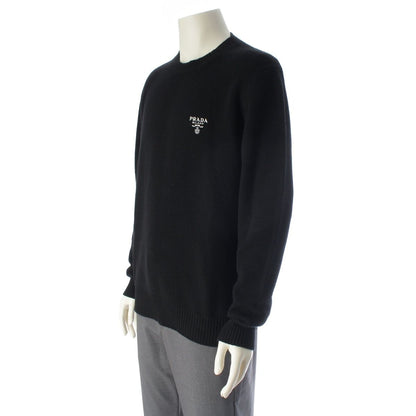Prada Cashmere Front Logo Crew Neck Knit Sweater Black 50 — view 2