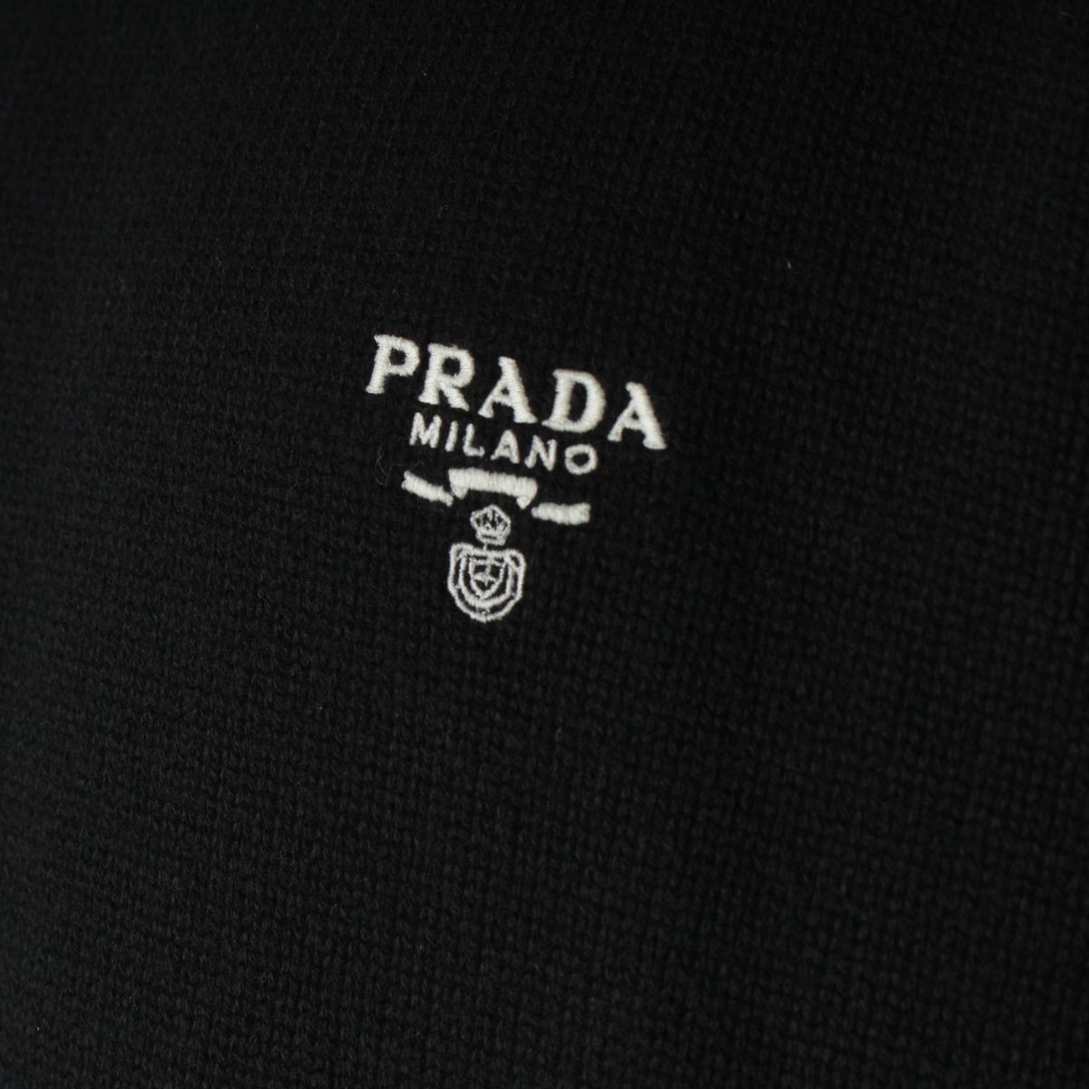 Prada Cashmere Front Logo Crew Neck Knit Sweater Black 50 — view 7