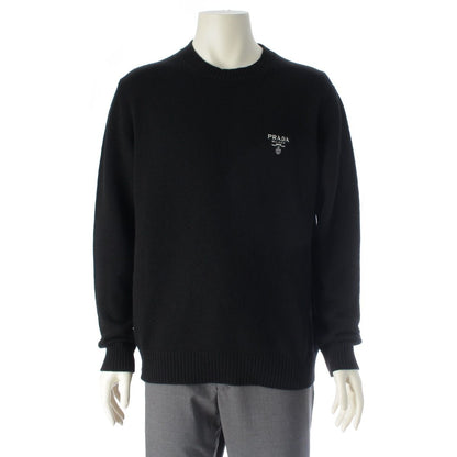 Prada Cashmere Front Logo Crew Neck Knit Sweater Black 50