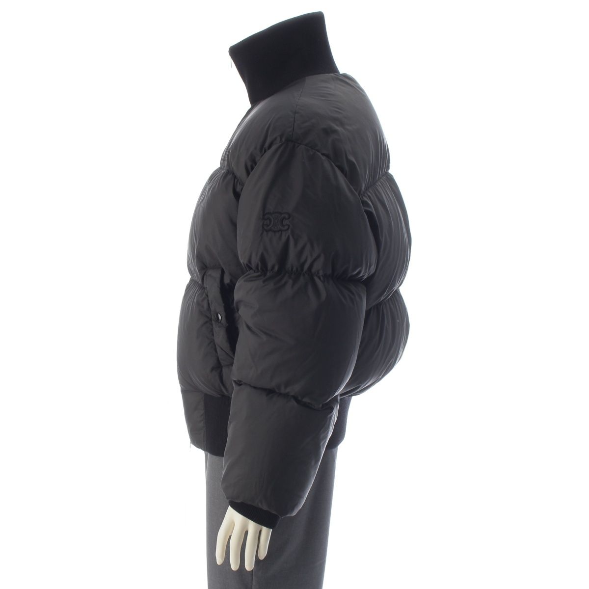Celine Triomphe Logo Patch Puff Fur Down Jacket Black 48 — view 3