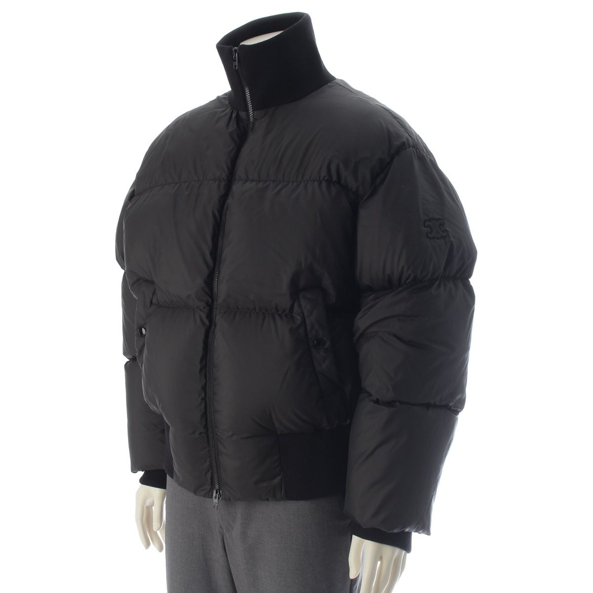 Celine Triomphe Logo Patch Puff Fur Down Jacket Black 48 — view 2