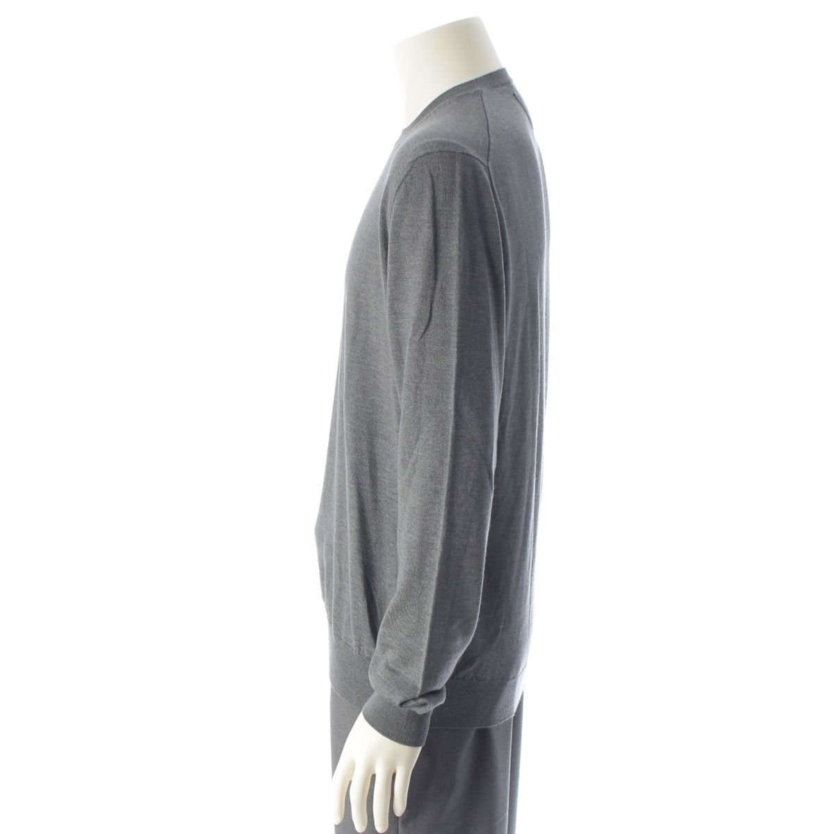 Prada Cashmere Silk Triangle Logo Classic Crew Neck Knit Sweater Gray 52 — view 3
