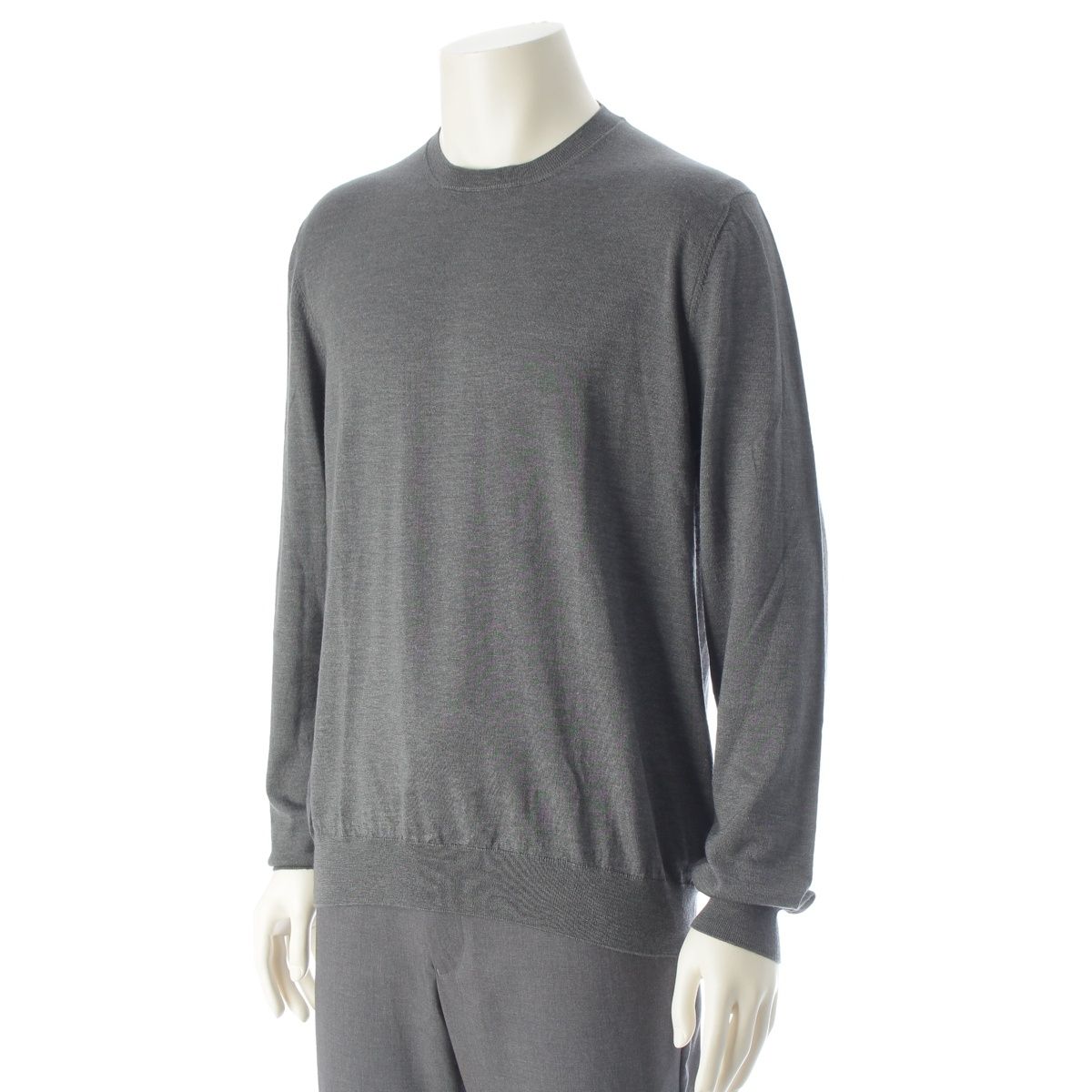 Prada Cashmere Silk Triangle Logo Classic Crew Neck Knit Sweater Gray 52 — view 2