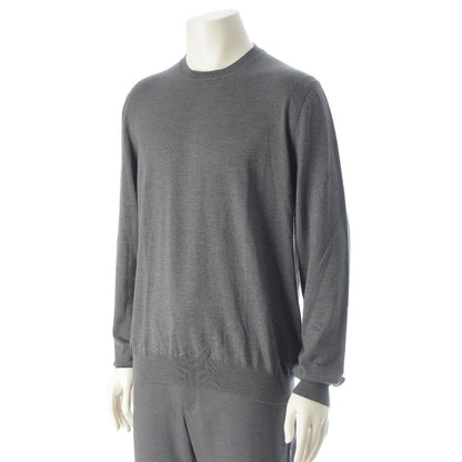 Prada Cashmere Silk Triangle Logo Classic Crew Neck Knit Sweater Gray 52 — view 2
