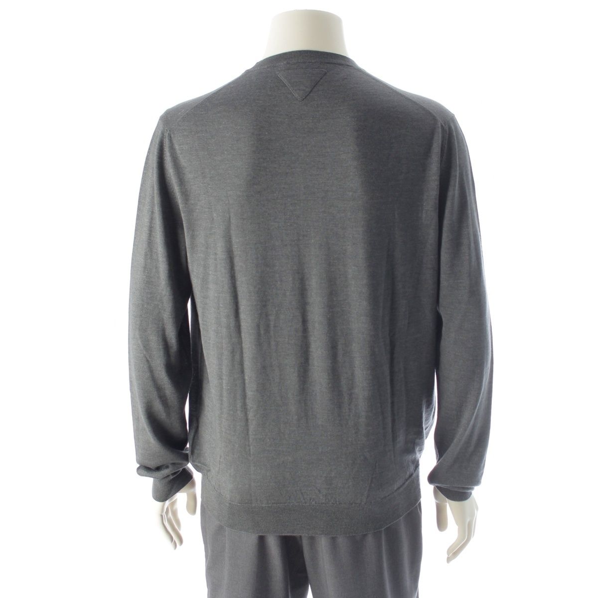 Prada Cashmere Silk Triangle Logo Classic Crew Neck Knit Sweater Gray 52 — view 4