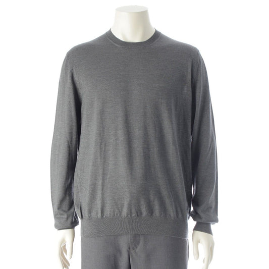 Prada Cashmere Silk Triangle Logo Classic Crew Neck Knit Sweater Gray 52
