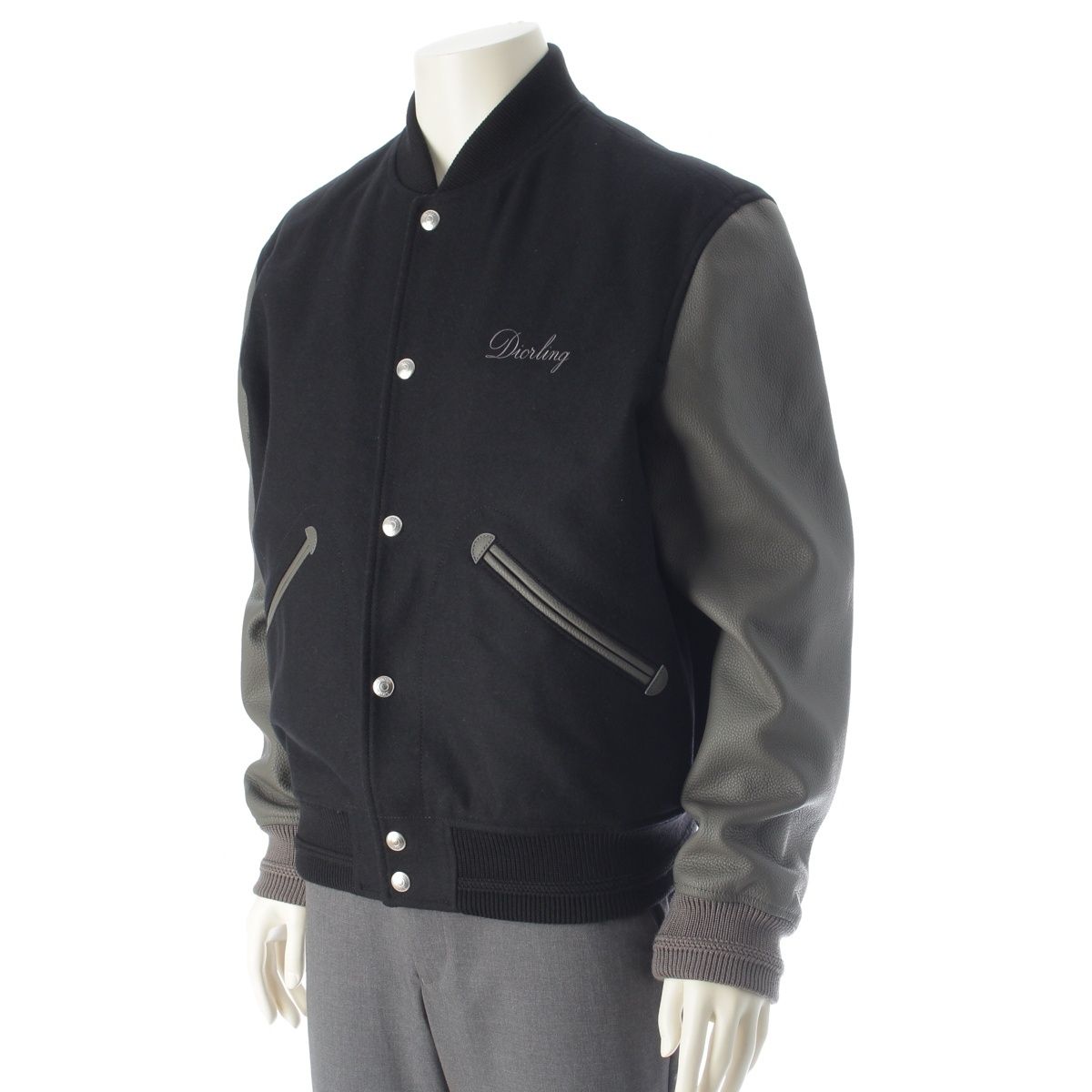 Dior Cowhide Ling Teddy Varsity Logo Patch Jacket Black Gray 50 — view 2