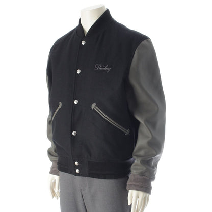 Dior Cowhide Ling Teddy Varsity Logo Patch Jacket Black Gray 50 — view 2