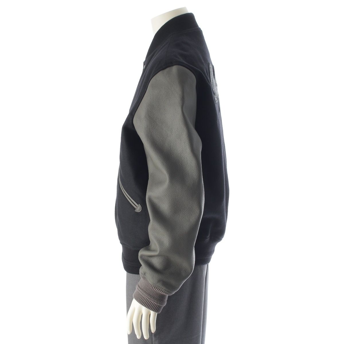 Dior Cowhide Ling Teddy Varsity Logo Patch Jacket Black Gray 50 — view 3