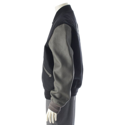 Dior Cowhide Ling Teddy Varsity Logo Patch Jacket Black Gray 50 — view 3