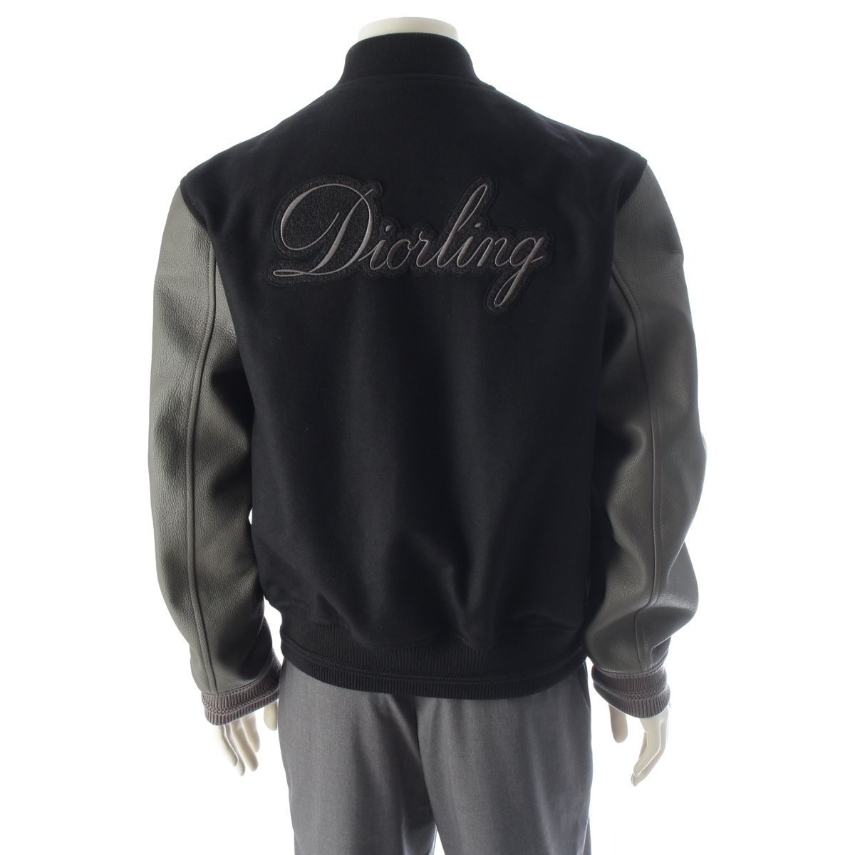 Dior Cowhide Ling Teddy Varsity Logo Patch Jacket Black Gray 50 — view 4