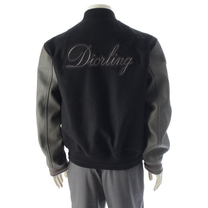 Dior Cowhide Ling Teddy Varsity Logo Patch Jacket Black Gray 50 — view 4