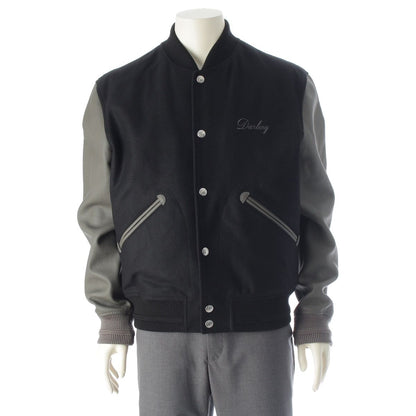 Dior Cowhide Ling Teddy Varsity Logo Patch Jacket Black Gray 50
