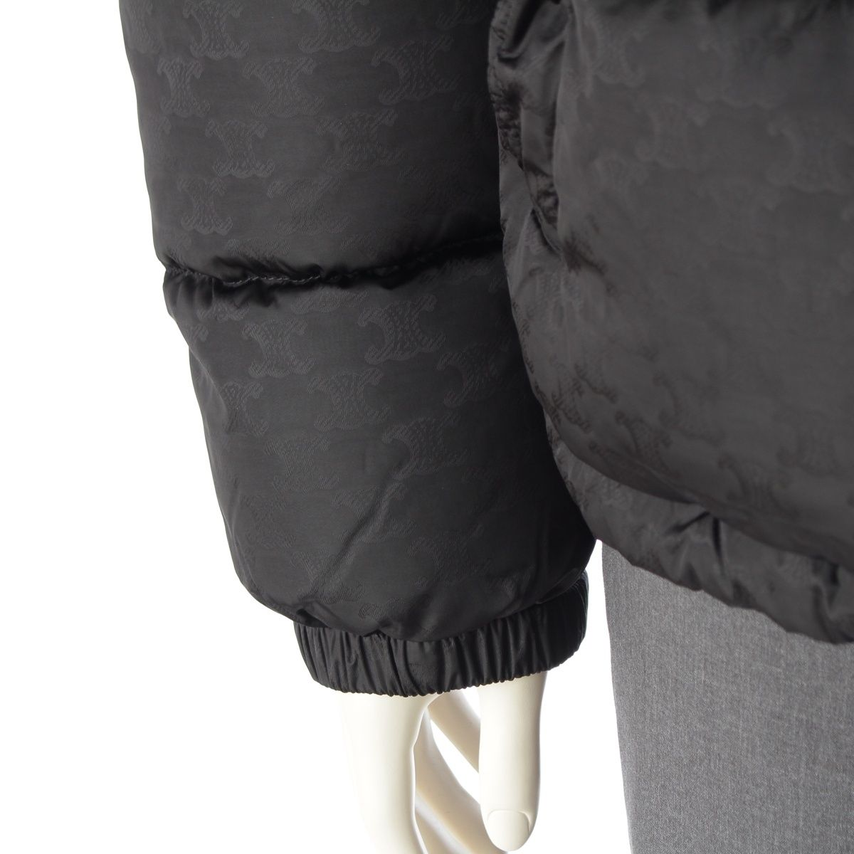 Celine Nylon Triomphe All Over Pattern Logo Embroidery Down Jacket Black 50 — view 6