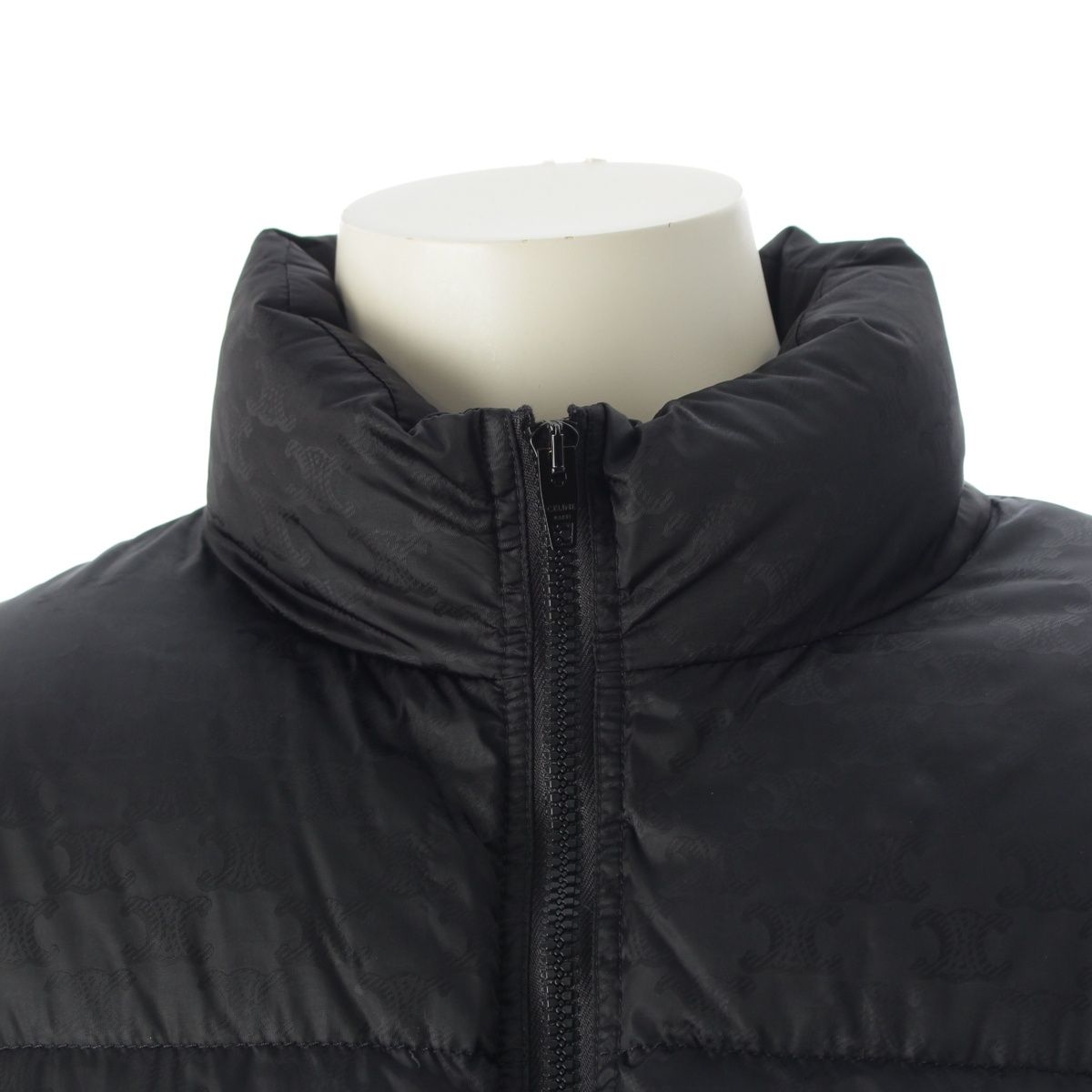 Celine Nylon Triomphe All Over Pattern Logo Embroidery Down Jacket Black 50 — view 5