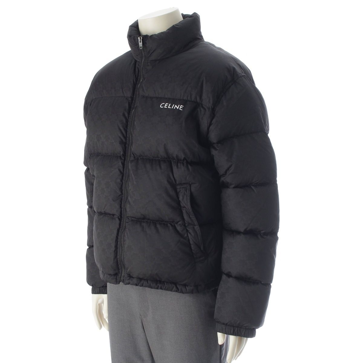 Celine Nylon Triomphe All Over Pattern Logo Embroidery Down Jacket Black 50 — view 2
