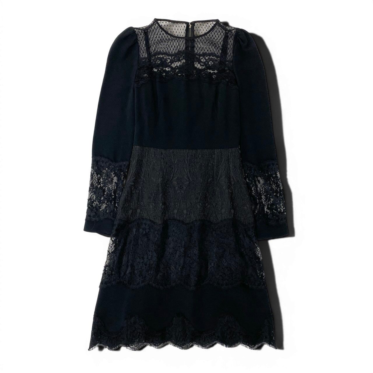 Dolce & Gabbana Lace Dress Contrast Puff Sleeve 36 Black See Image — view 2