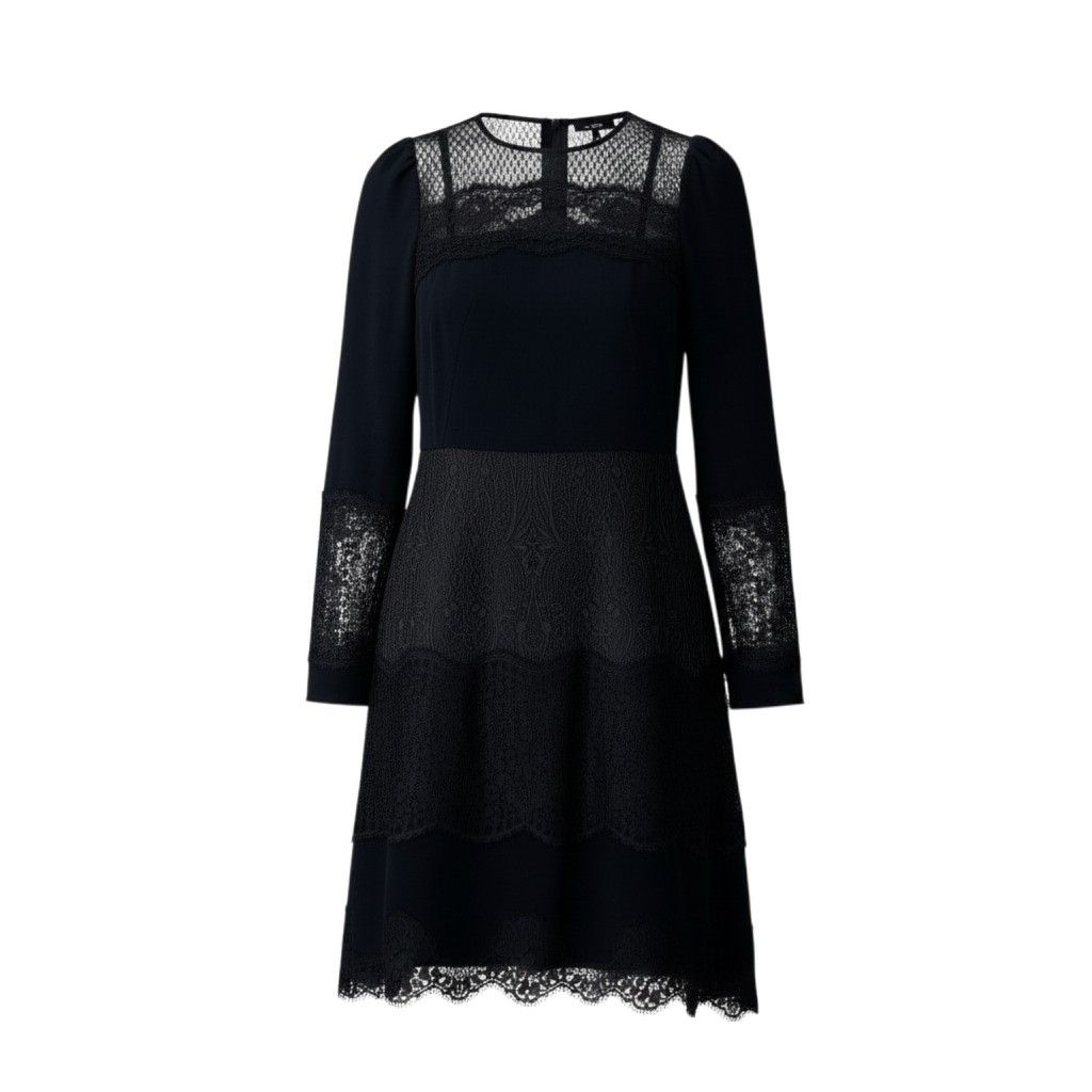 Dolce & Gabbana Lace Dress Contrast Puff Sleeve 36 Black See Image