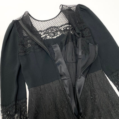 Dolce & Gabbana Lace Dress Contrast Puff Sleeve 36 Black See Image — view 5