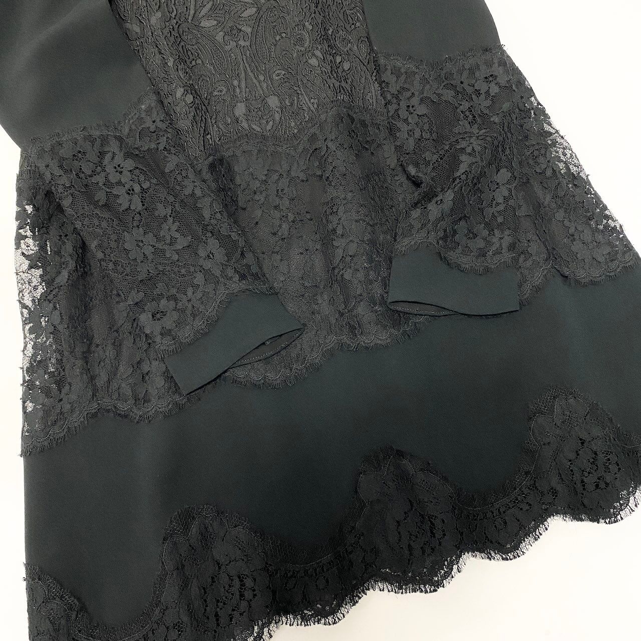 Dolce & Gabbana Lace Dress Contrast Puff Sleeve 36 Black See Image — view 6