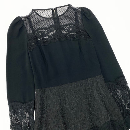 Dolce & Gabbana Lace Dress Contrast Puff Sleeve 36 Black See Image — view 4