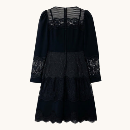 Dolce & Gabbana Lace Dress Contrast Puff Sleeve 36 Black See Image — view 3