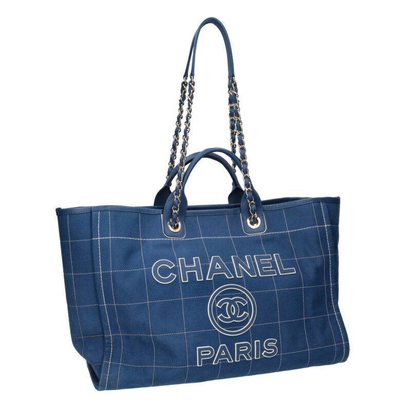 Chanel Deauville Leather Logo Patch 2-Way Chain Tote
