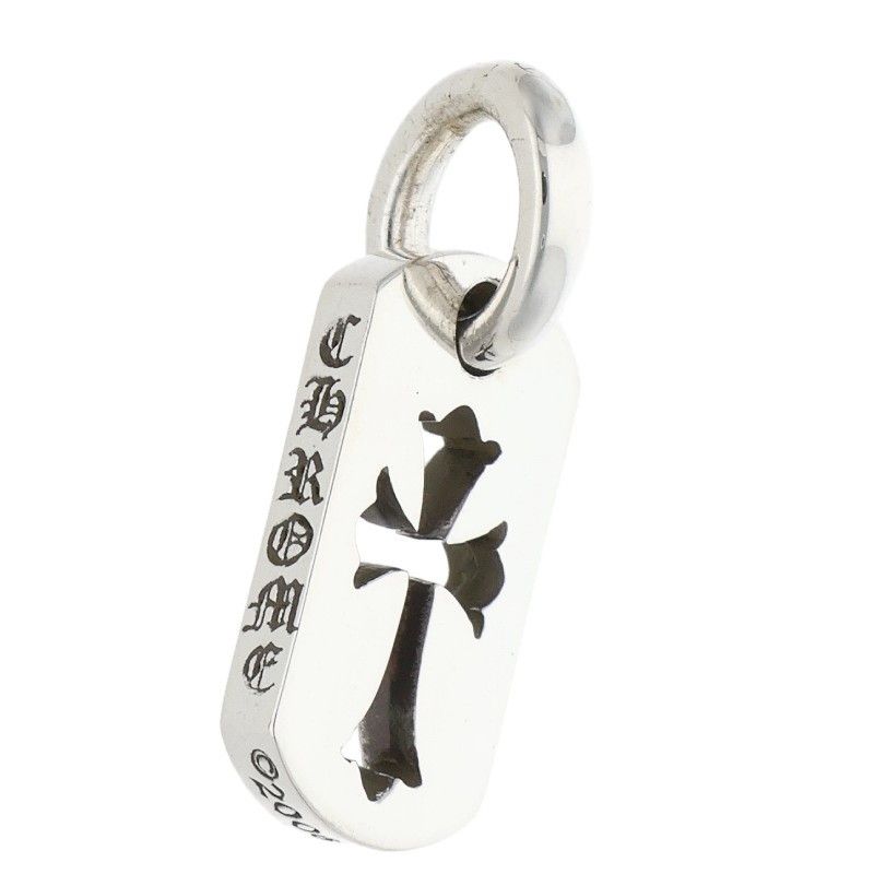 Chrome Hearts DT Tny CO Crs Tiny Cutout Cross Dog Tag Silver Necklace Top — view 3