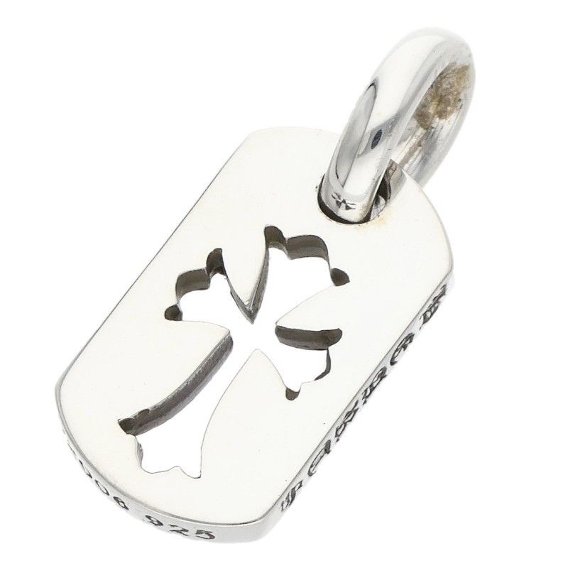 Chrome Hearts DT Tny CO Crs Tiny Cutout Cross Dog Tag Silver Necklace Top