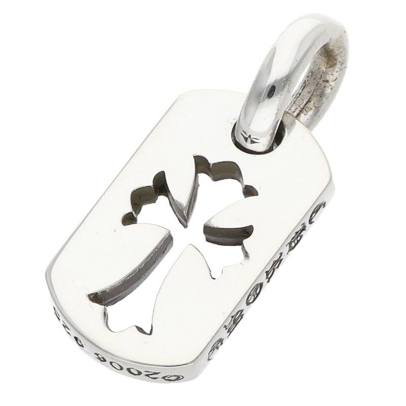 Chrome Hearts DT Tny CO Crs Tiny Cutout Cross Dog Tag Silver Necklace Top — view 2