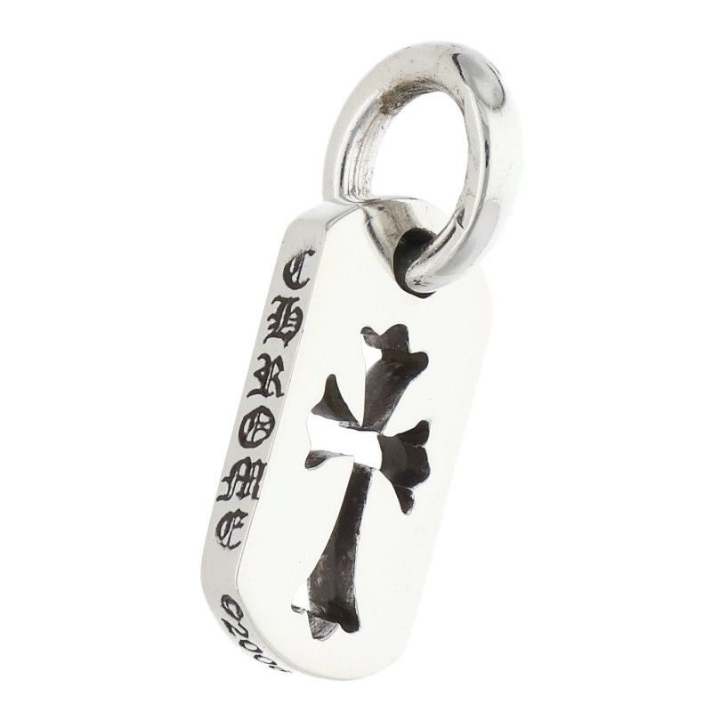 Chrome Hearts DT Tny CO Crs Tiny Cutout Cross Dog Tag Silver Necklace Top — view 3