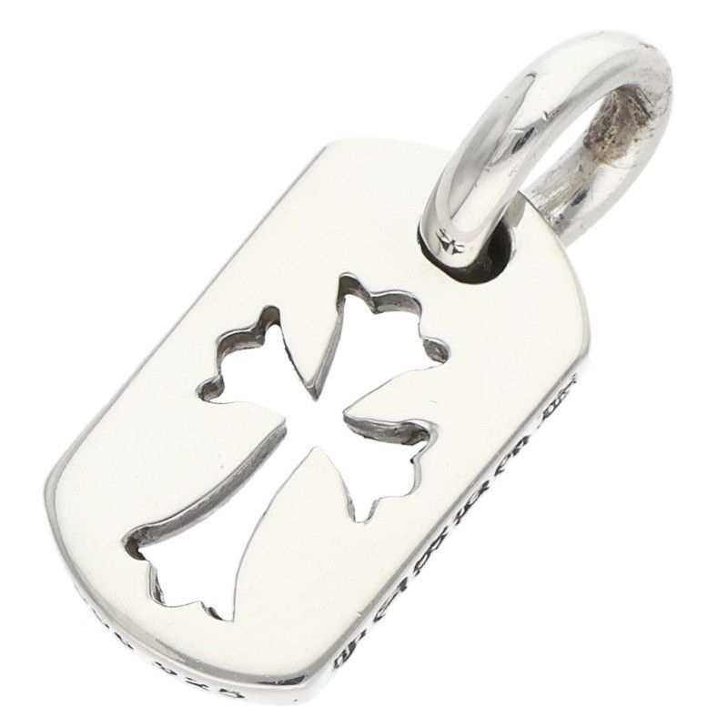 Chrome Hearts DT Tny CO Crs Tiny Cutout Cross Dog Tag Silver Necklace Top