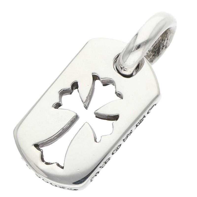 Chrome Hearts DT Tny CO Crs Tiny Cutout Cross Dog Tag Silver Necklace Top — view 2