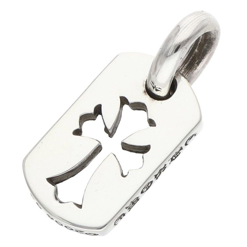Chrome Hearts DT Tny CO Crs Tiny Cutout Cross Dog Tag Silver Necklace Top — view 2