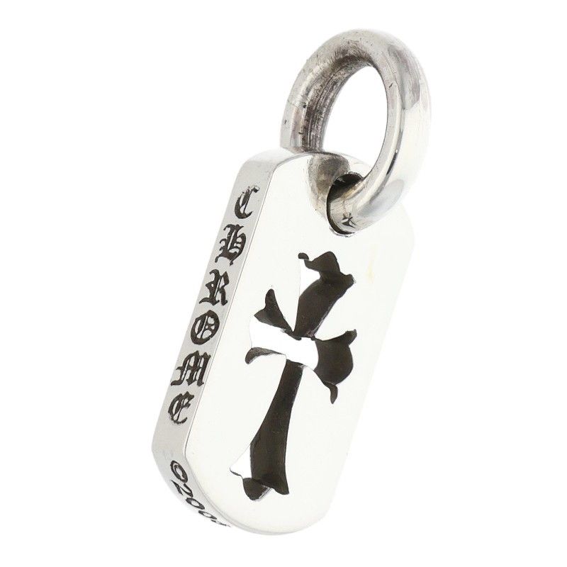Chrome Hearts DT Tny CO Crs Tiny Cutout Cross Dog Tag Silver Necklace Top — view 3