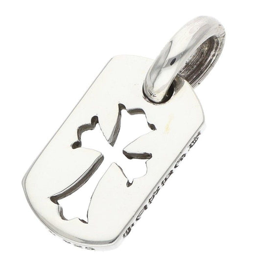 Chrome Hearts DT Tny CO Crs Tiny Cutout Cross Dog Tag Silver Necklace Top