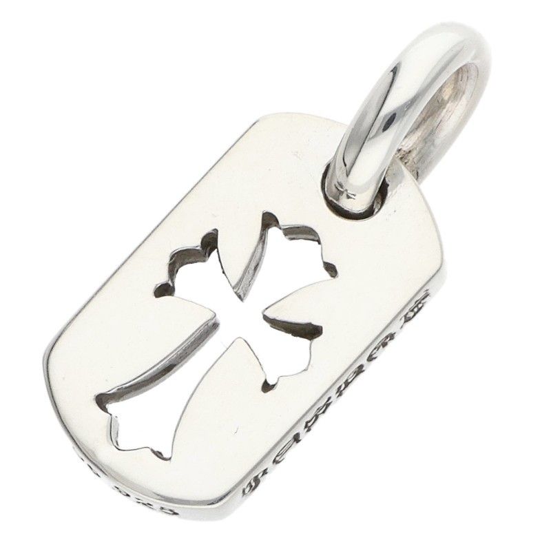 Chrome Hearts DT Tny CO Crs Tiny Cutout Cross Dog Tag Silver Necklace Top — view 2