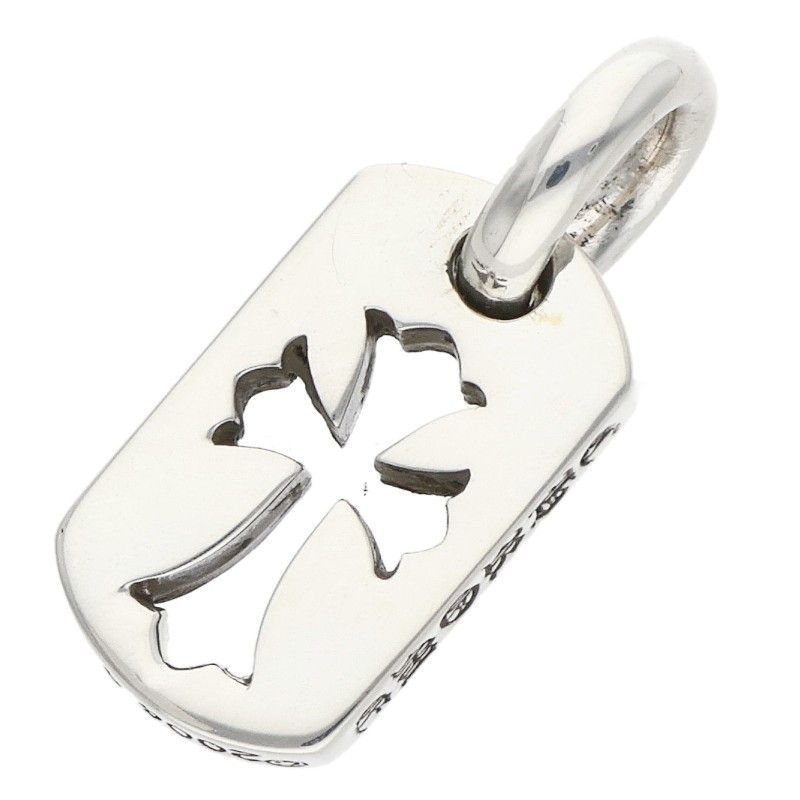 Chrome Hearts DT Tny CO Crs Tiny Cutout Cross Dog Tag Silver Necklace Top
