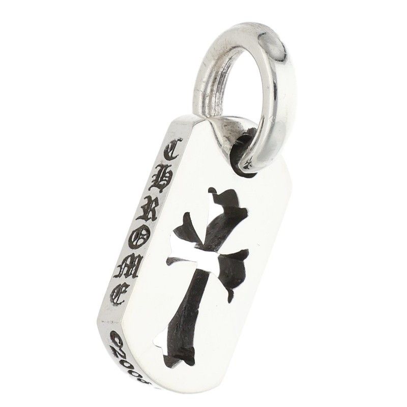 Chrome Hearts DT Tny CO Crs Tiny Cutout Cross Dog Tag Silver Necklace Top — view 3