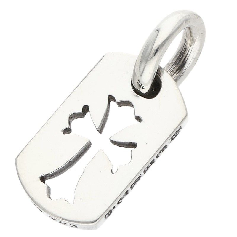 Chrome Hearts DT Tny CO Crs Tiny Cutout Cross Dog Tag Silver Necklace Top
