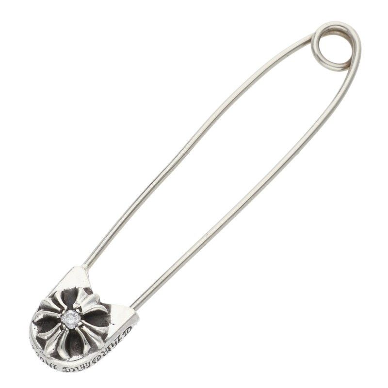 Chrome Hearts Safetypin LG Large Safety Pin 1 Diamond Silver Necklace Top