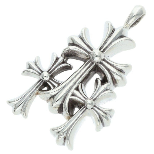 Chrome Hearts 3 CH Crs Sml Triple CH Cross Small Silver Necklace Top