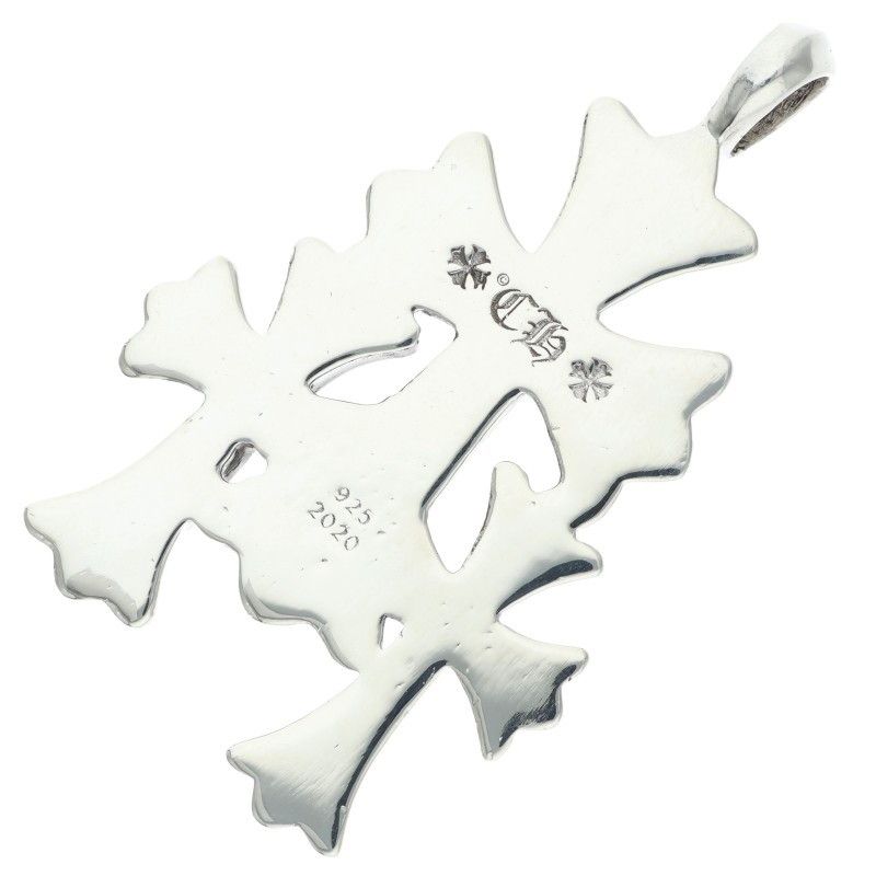 Chrome Hearts 3 CH Crs Sml Triple CH Cross Small Silver Necklace Top — view 2
