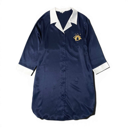 Dior Vintage Logo Embroidery Long Shirt Dress M Navy — view 2