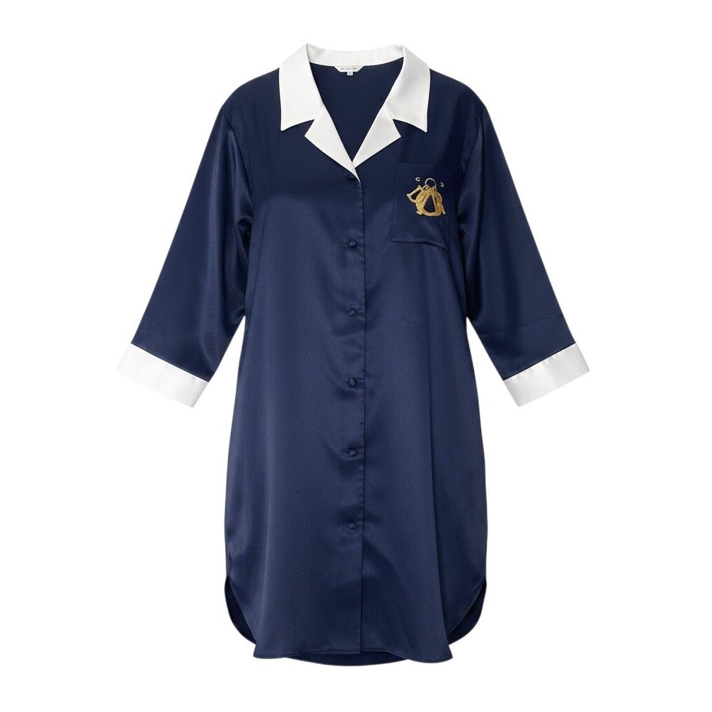 Dior Vintage Logo Embroidery Long Shirt Dress M Navy